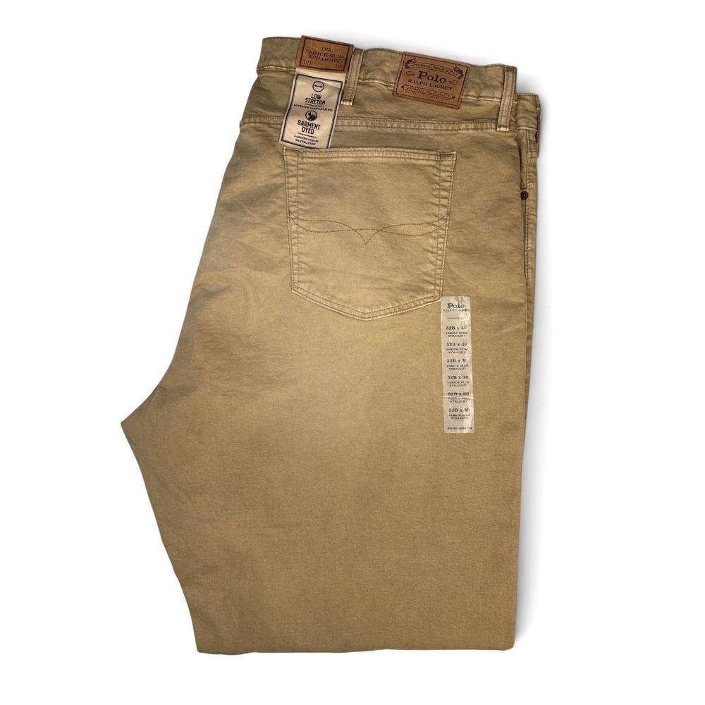 Polo Ralph Lauren Varick Slim Straight Men 52x30 Tan New Garment Dyed Stretch